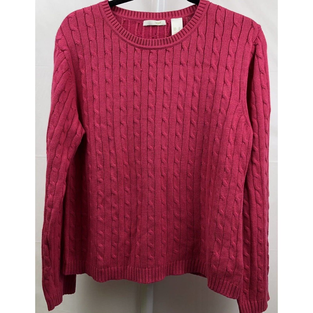 lizgolf by Liz & Co. Cable Knit Crew Neck Sweater - Fuchsia Pink XL